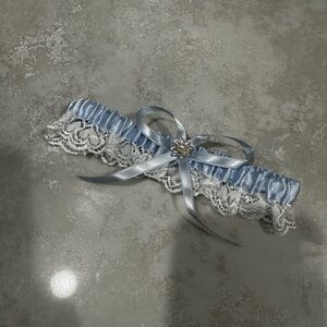 Elegant Blue Lace Garter with Ribbon Bow - Something Blue